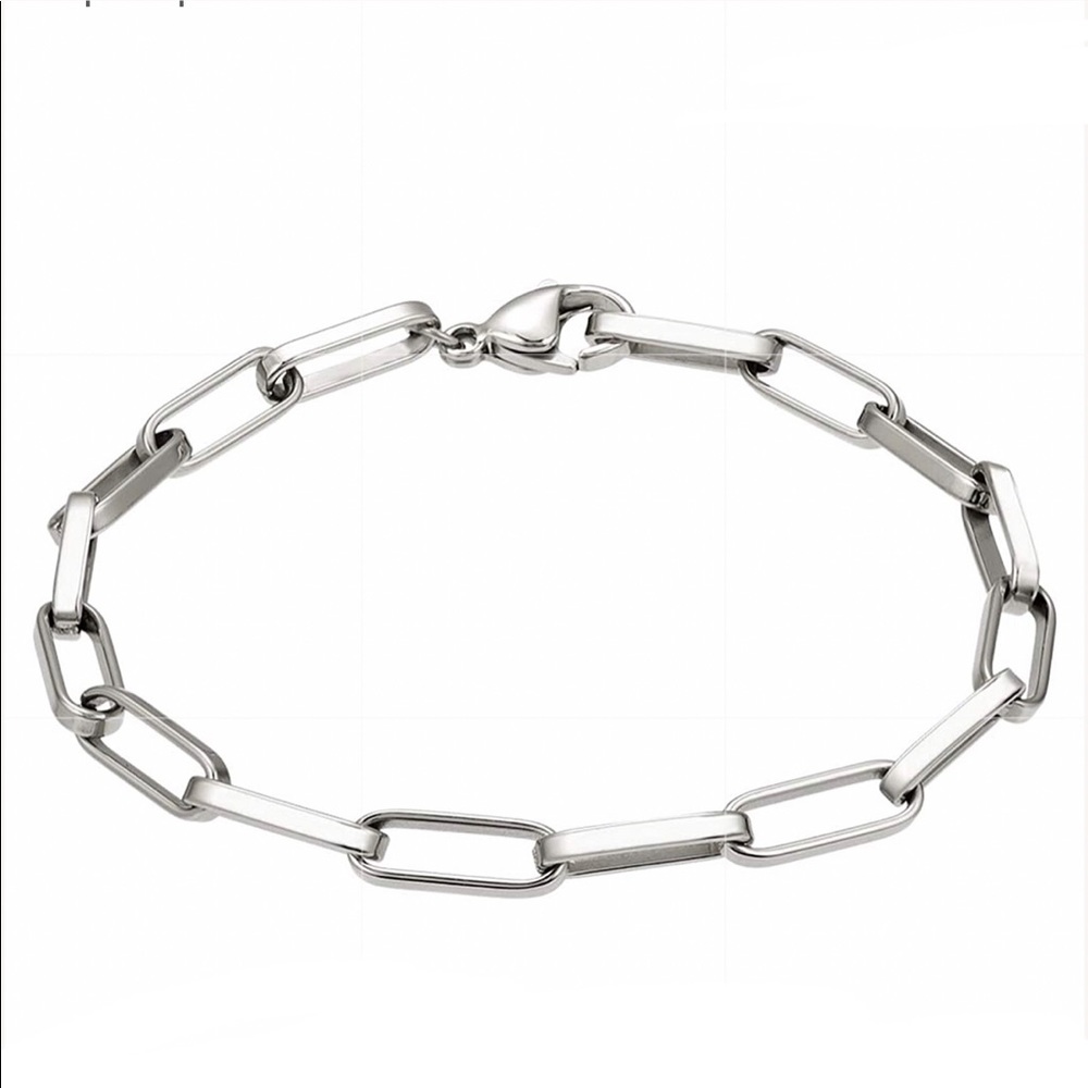 Chain Link Stainless Steel Paper Clip Bracelet New - Picture 2 of 3